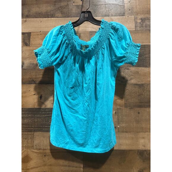 Ralph Lauren Off-the-Shoulder Peasant Blouse –Women’s M–Turquoise Blue - Picture 5 of 8